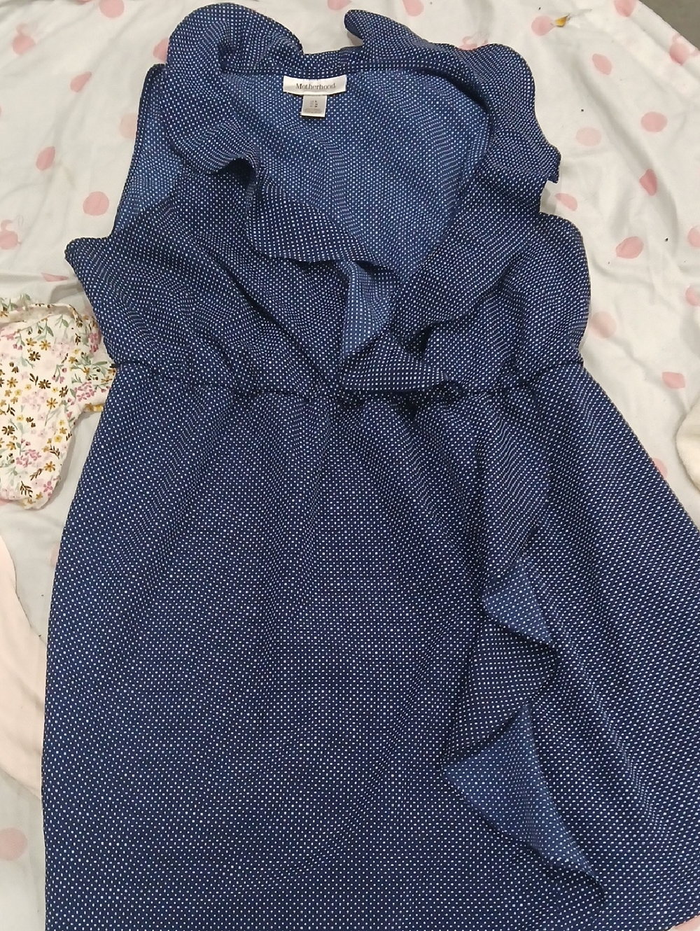 Madewell Navy and White Polka Dot Ruffle Wrap Dress
